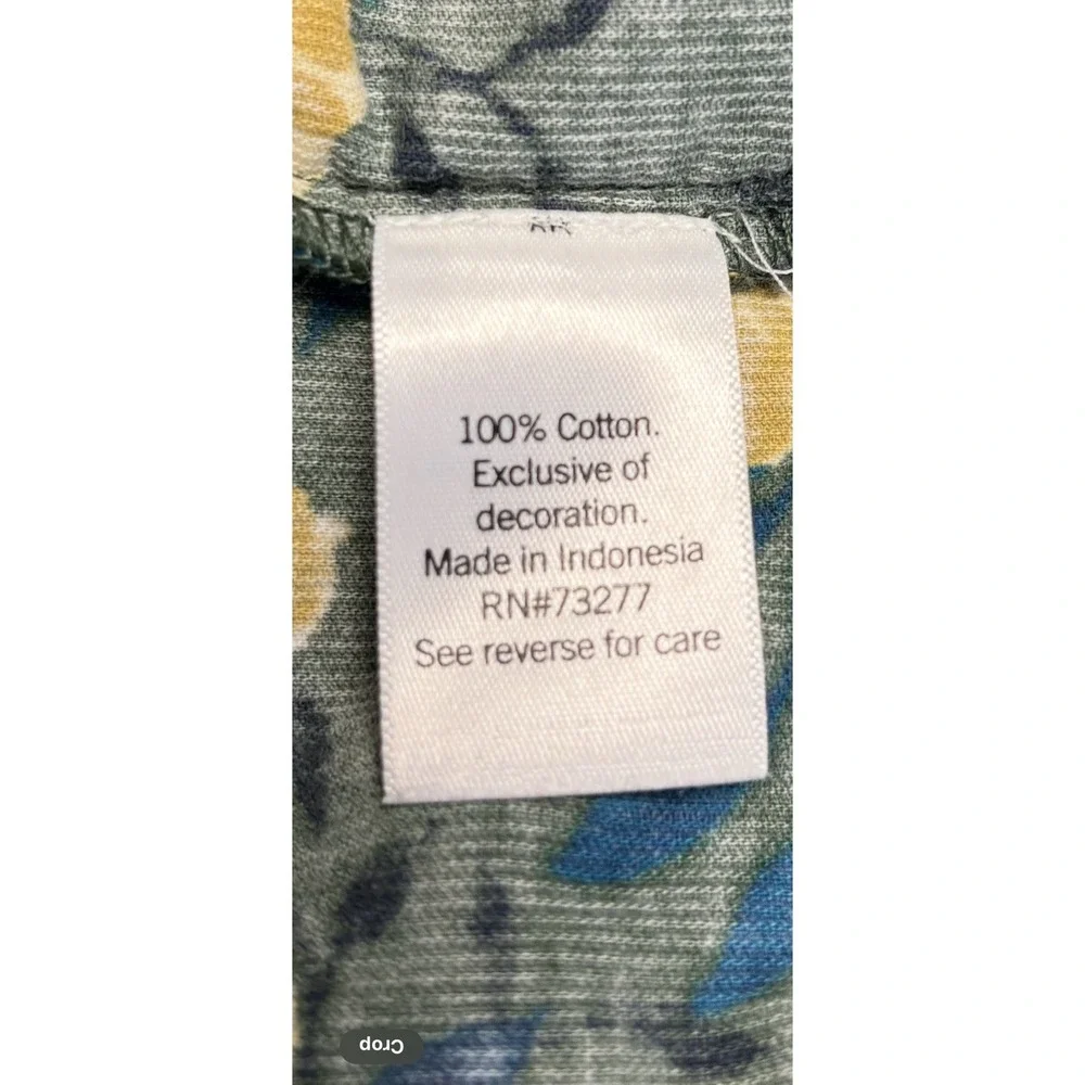 Sonoma Womens PXL Corduroy Tunic Top Floral Yellow Green V Neck Puff Sleeve Boho